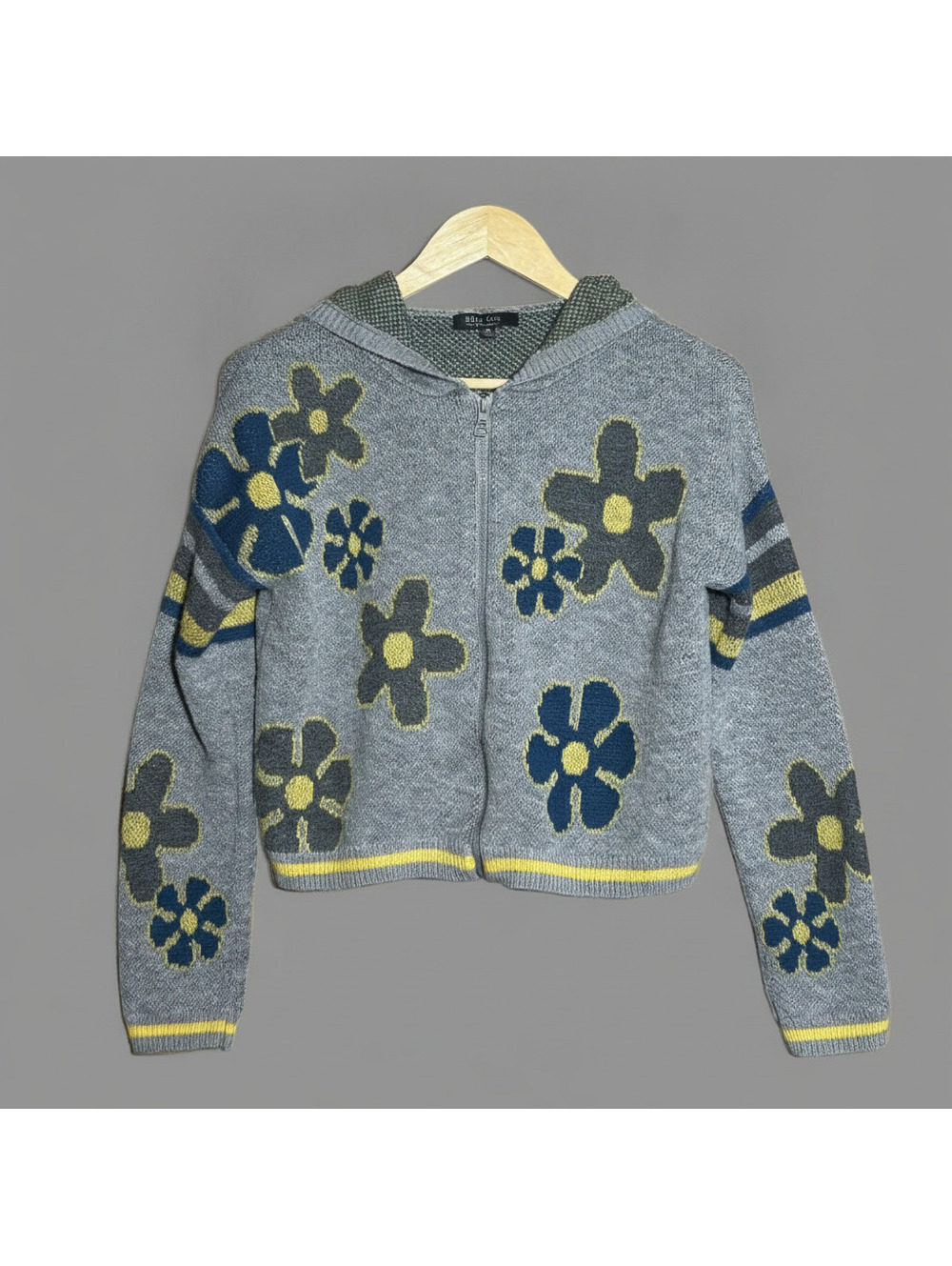 Witty Fox Womens Gray Y2K Floral Boho Hoodie Sweater Size XS Goblincore